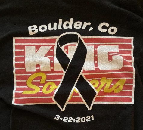 A custom King Soopers shirt in memory of the Boulder shooting.