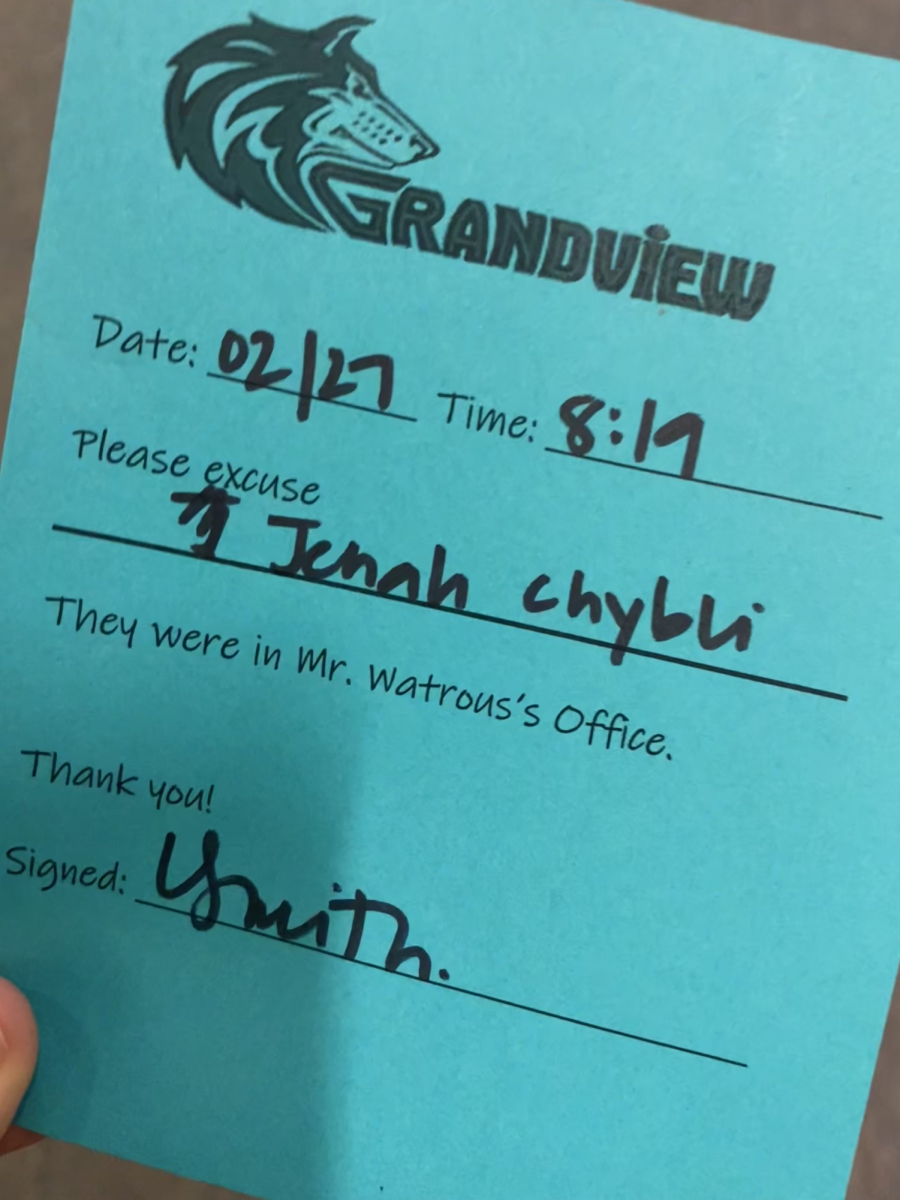 My own tardy slip after meeting with assistant principal Trevor Watrous for an interview.
