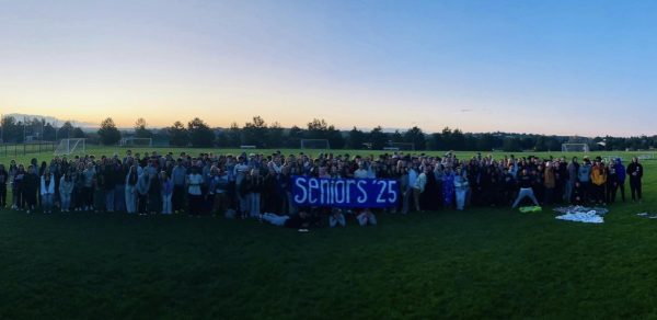 This year's seniors on the football field for Senior Sunrise.