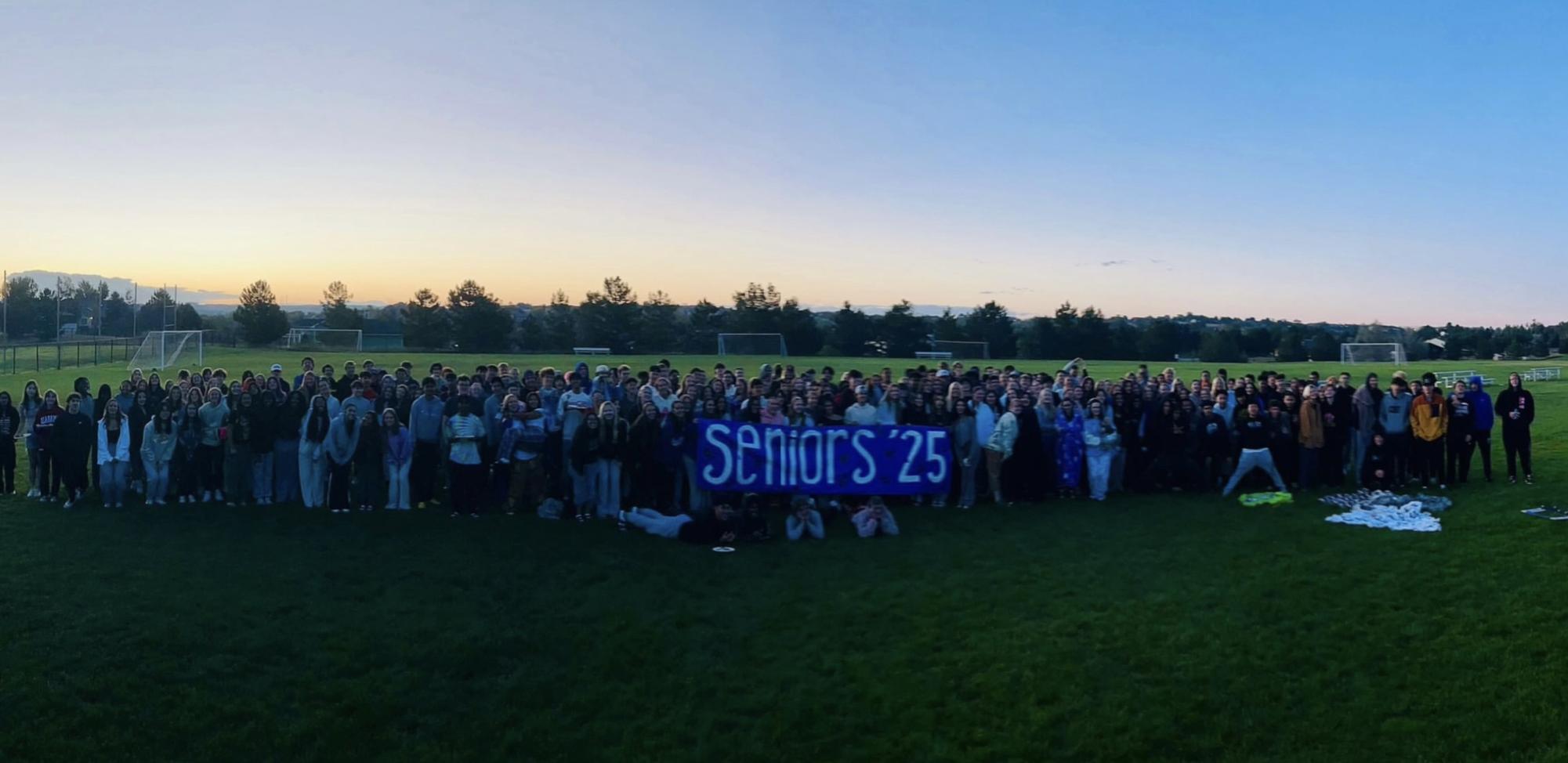 This year's seniors on the football field for Senior Sunrise.