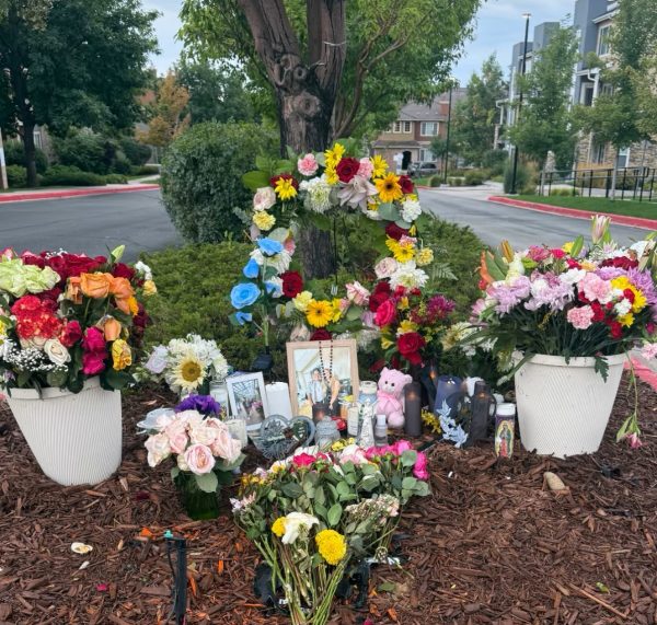 Flowers at the memorial site of Mariah and Sebastian's passing. 