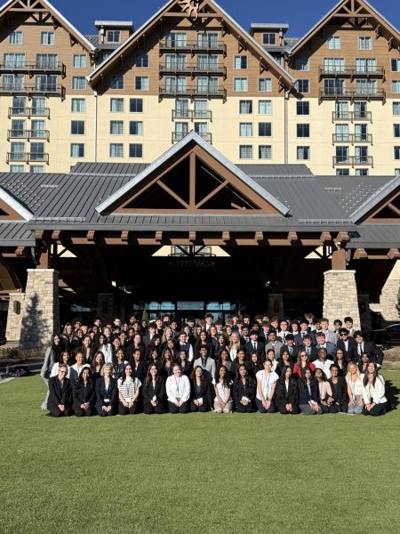 Grandview FBLA students outside the entrance to the Gaylord of the Rockies.