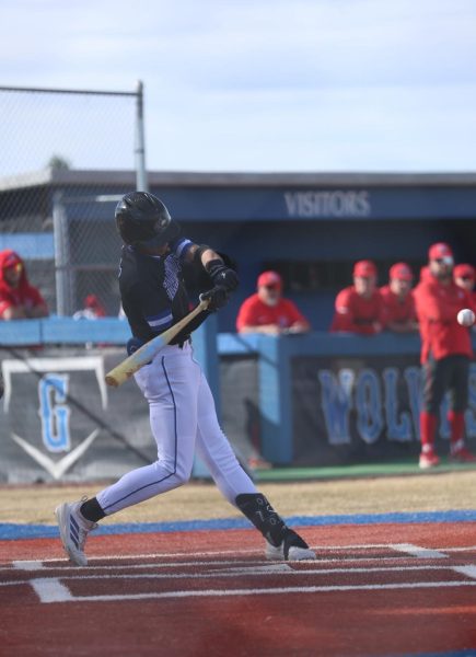 Bryson Bellapianta takes a swing at a pitch against Heritage High school at Grandview on March 17th 